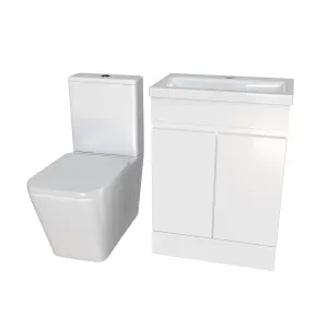 Nes Home 600mm Freestanding Basin Vanity, Rimless Square Closed Coupled Toilet