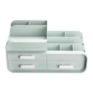 Green 3 Drawers Multifunctional Plastic Makeup Storage Desk Organizer for Stationery Marker Pens