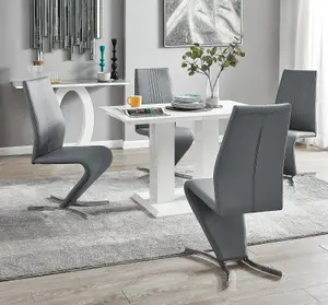 Furniturebox UK 4 Seater Dining Set - Imperia White High Gloss Dining Table and Chairs - 4 Elephant Grey Willow Chairs