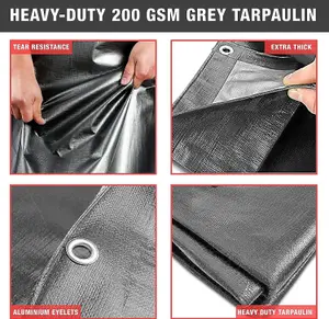 Tarpaulin Tarp Sheet Cover Waterproof Ground Camping Multipurpose Furniture Grey 5m x 6m