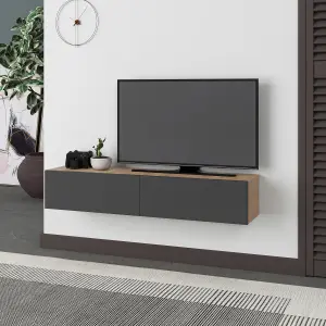 Decortie Francy Wall-Mounted TV Unit Modern Media Centre TV Cabinet 42" Oak Anthracite Grey 135cm