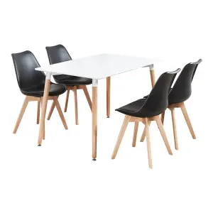 5PCs Dining Set - a White Halo Dining Table & Set of 4 Black Lorenzo Tulip chairs with Padded Seat