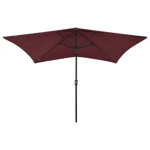 Berkfield Parasol with LEDs and Steel Pole Bordeaux Red 2x3 m