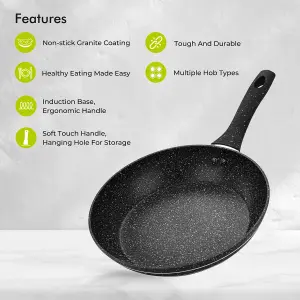 Royalford 26Cm Smart Fry Pan with Durable Granite Coating, Forged Aluminium Non-Stick Frying Pan Induction Hob Egg Omelet Pan