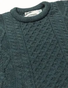 Men's Aran Cable Knit Crew Neck Wool Jumper Moss Green