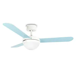 ValueLights 42" Duck Egg Blue Reversible Blade Ceiling Fan With Frosted Shade And Remote Control