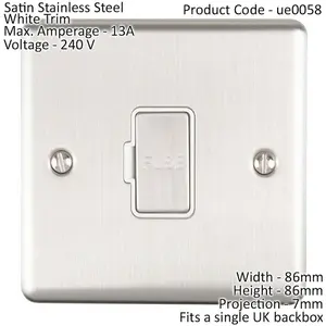 13A DP Unswitched Fuse Spur SATIN STEEL & White Mains Isolation Wall Plate