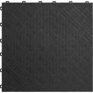 9 Pack Heavy Duty Black Treadplate Floor Tiles for Garage and Workshop - Durable 400x400mm