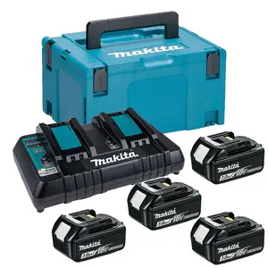 Makita BL1830 18v 4 x 3.0ah Lithium Batteries DC18RD Dual Port Charger + Makpac