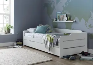 Copella White Guest Bed With Trundle With Memory Foam Mattresses