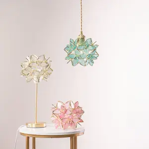 ValueLights Reine Easy Fit Glass Flower Pendant Ceiling Light Shade / Table Lampshade - Aqua - Bulb Included