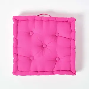 Homescapes Cotton Hot Pink Floor Cushion, 50 x 50 cm