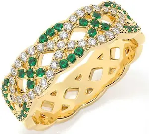 Diamond Emerald Gold Sterling Silver Irish Infinity Ring Irish Made Mens Ladies Unisex