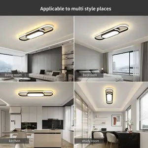 Garwarm Flush Mount Ceiling Lights Dimmable Black LED Ceiling Lamp with Remote Control Acrylic Linear Ceiling Lighting