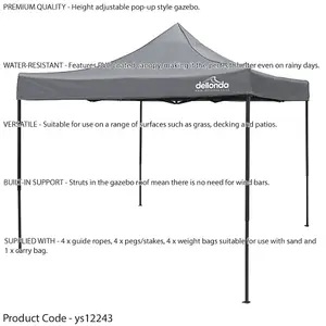 Durable 3x3m Grey Pop-Up Gazebo with Waterproof Side Walls for Outdoor Events