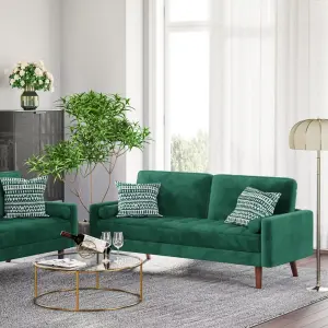 Yohood Velvet Rolled Arm Upholstered 2-Seater Loveseat Green