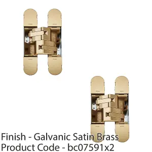 2 PACK - 3D Flush Faced Concealed Cabinet Hinge - 180 Degree Opening Wardrobe SATIN BRASS