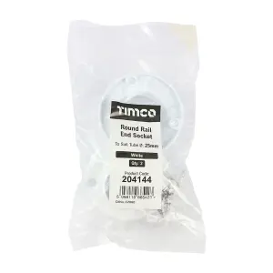 Timco - End Socket - For Round Tube - White (Size 25mm - 2 Pieces)