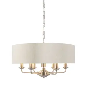 Ceiling Pendant Light - Brushed Chrome Plate & Natural Linen - 6 x 40W E14