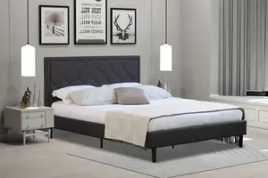 Comfy Living Padded Headboard Dark Grey Fabric Bed Frame 5ft King