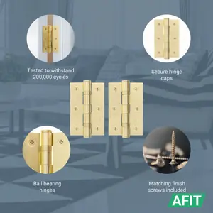 AFIT Satin Brass Door Hinges - 3 Inch / 76mm  Internal Fire Door Hinges - 15 Pairs