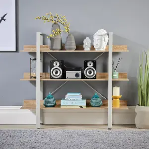 Home Source Urban Wide 3 Tier Bookcase Shelving Storage Unit White and Oak Effect