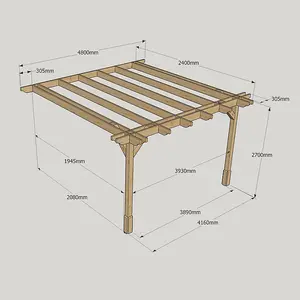 Wall Mounted Double Premium Pergola - Wood - L240 x W480 x H270 cm - Light Green