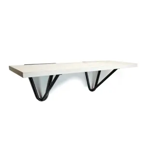 Solid Pine Rustical Shelf White Black Hairpin Bracket Style 20x80cm