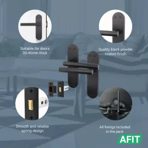 AFIT Matt Black Door Handle Latch Set - 5 Pairs of Internal Lever Latch T-Bar Handles on Backplate & Latches (64mm) - Olvera Range