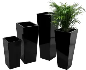 Primrose Black Gel Coat Glossed Plant Pot Tall Flared Square Fibreglass Planter Small 60cm x 34cm