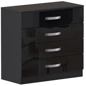 Vida Designs Hulio Black High Gloss 4 Drawer Chest (H)720mm (W)750mm (D)360mm