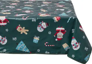 Celebright Festive PVC Tablecloth Set of 2 - Green Jolly Holiday & Santa's Festive Design, 52x90in