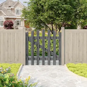 Grey Coated Wooden Garden Gate Freestanding Outdoor Picket Fence Gate W 90cm W 90cm