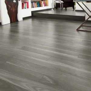 Waterproof Durable Self Adhesive Wood Effect PVC Flooring Planks,Peel & Stick Flooring Tile, Grey,36 Pcs