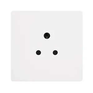 White Metal Screwless Plate 1 Gang 5A Round Pin Socket - White Trim - SE Home