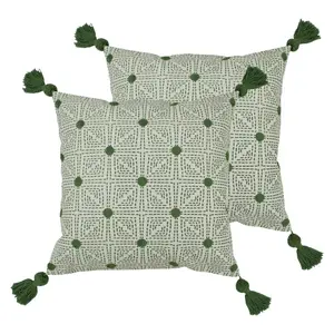 Geometric Square Throw Cushion (Set of 2) Sage Green / Polyester