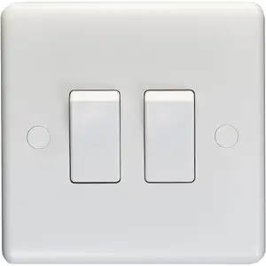 2 Gang Double 10A Light Switch 2 Way - WHITE PLASTIC Wall Plate Outlet Rocker