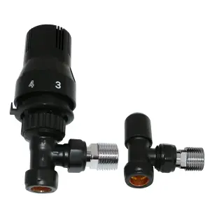 Right Radiators Black Angled TRV Thermostatic Radiator Valve and lockshield Valve 15mm x 1/2"