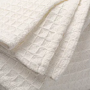 EHC Luxuriously Soft Chunky Waffle Cotton Throws Large Sofa Bed, Sofa, Couch Blanket Bedspread, Double, 150 x 200 cm - Ivory