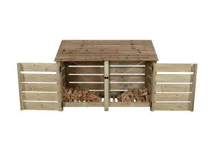 Slatted wooden log store with door W-187cm, H-126cm, D-88cm - natural (light green) finish