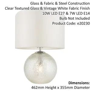 Clear Prism Glass Twin Lit Table Lamp Light & Vintage White Fabric Shade