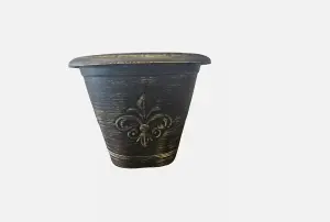 Recycled Plastic Planter Pot - 10" Fleur De Lys Black Gold