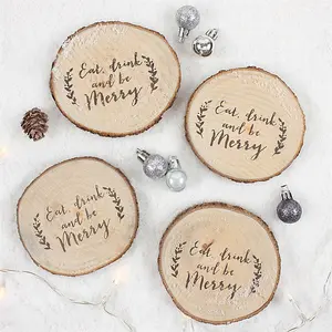 Set of 4 Wooden Christmas Log Slice Drink Coasters