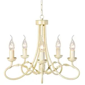 5 Bulb Chandelier Hanging Pendant Ceiling Light Ivory Gold LED E14 60W Bulb