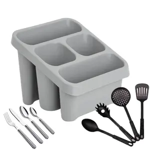 1 x High Grade Cool Grey Sink Caddy Cutlery Drainer With 4 Compartments For Home & Kitchen