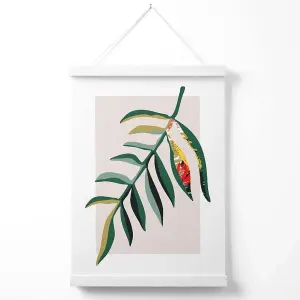 Tropical Leaf Green and Red Minamilist Poster with Hanger / 33cm / White