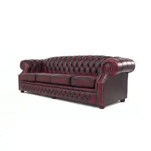 Chesterfield 4 Seater Antique Oxblood Red Real Leather Sofa Bespoke In Buckingham Style