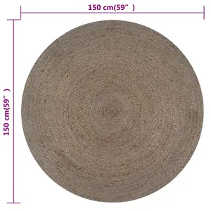 Handmade Rug Jute Round 150 cm Grey