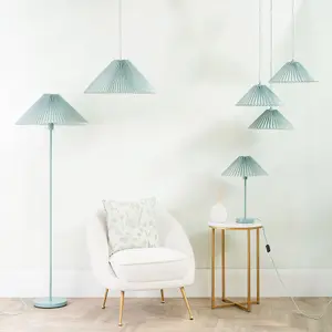 ValueLights Akira Blue Metal Floor Lamp with Pleated Lampshade - LED Bulb Included