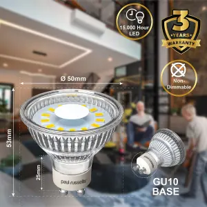 paul russells LED GU10 Light Bulb, 4W 450 Lumens, 35w Equivalent, 2700K Warm White, Ceiling Spotlights, Pack of 3